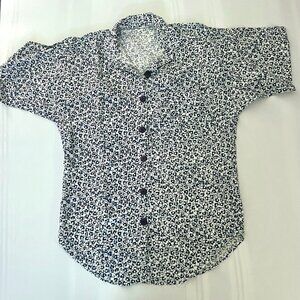 Personal Identity Blue Floral on White button up shirt